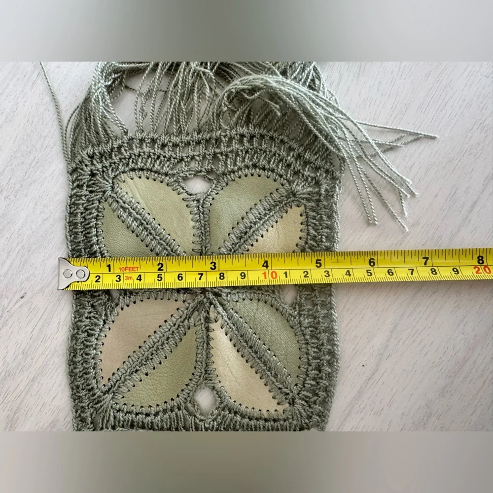 Woven Leather & Crochet shall Fringe Scarf